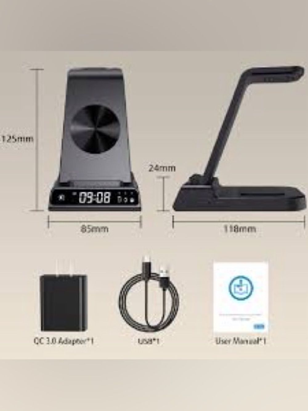 3 in 1 Wireless Fast Charging Station for Multiple Devices w/Digital Clock - New - Picture 8 of 9